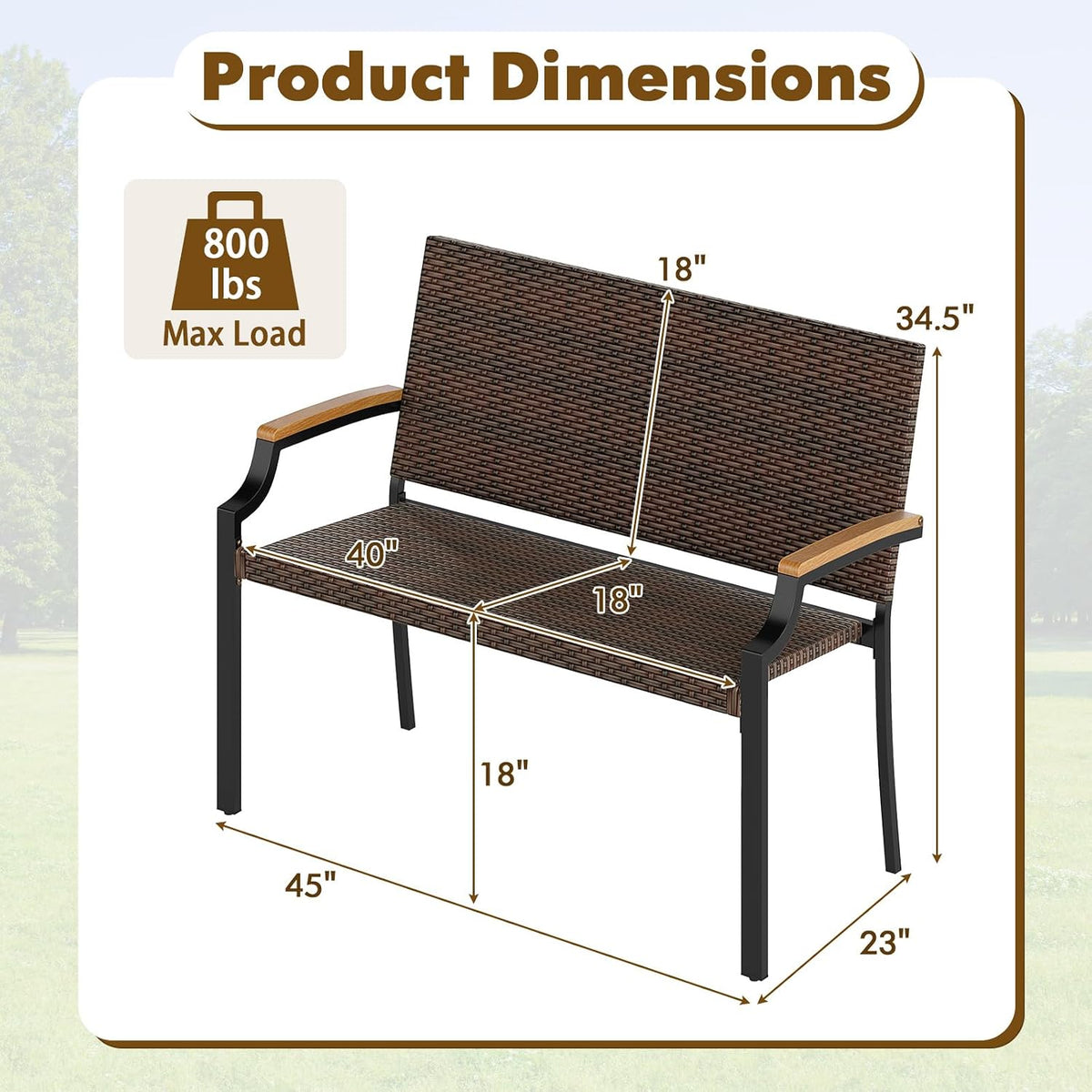 Wicker Acacia Patio Loveseat Bench