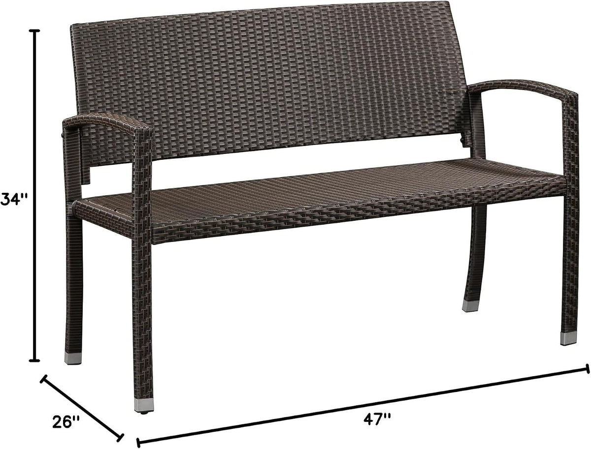 PU Wicker Steel Patio Garden Bench