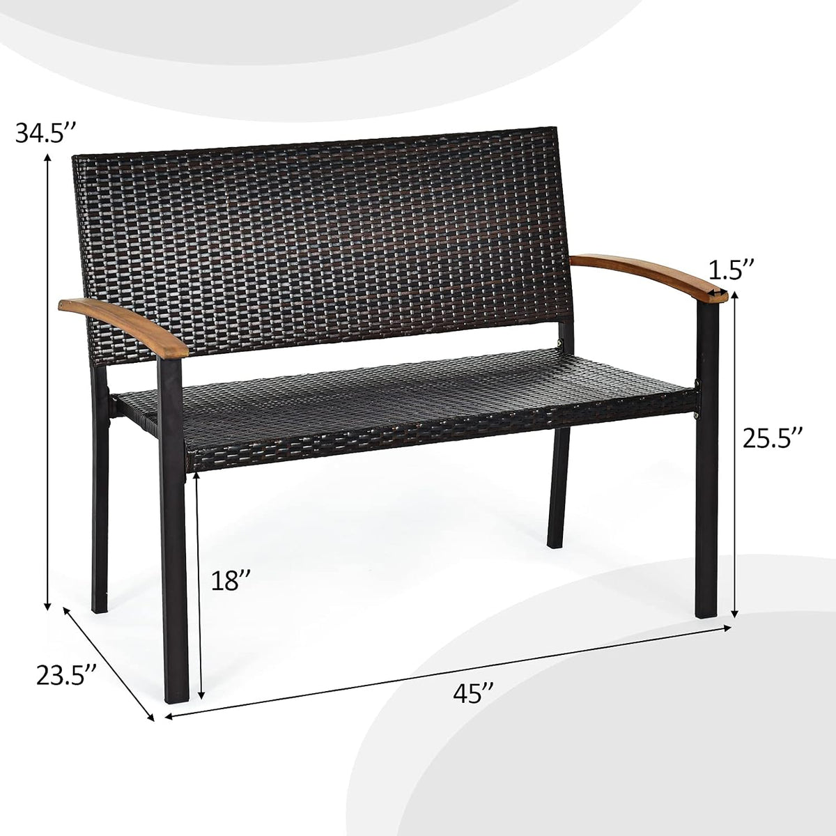 Wicker Acacia Patio Loveseat Bench