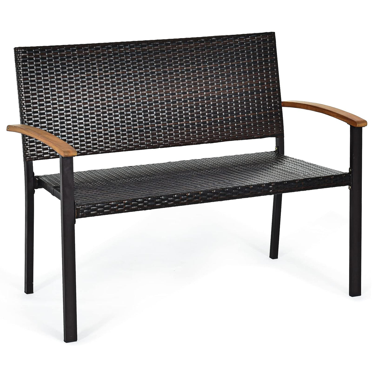 Wicker Acacia Patio Loveseat Bench