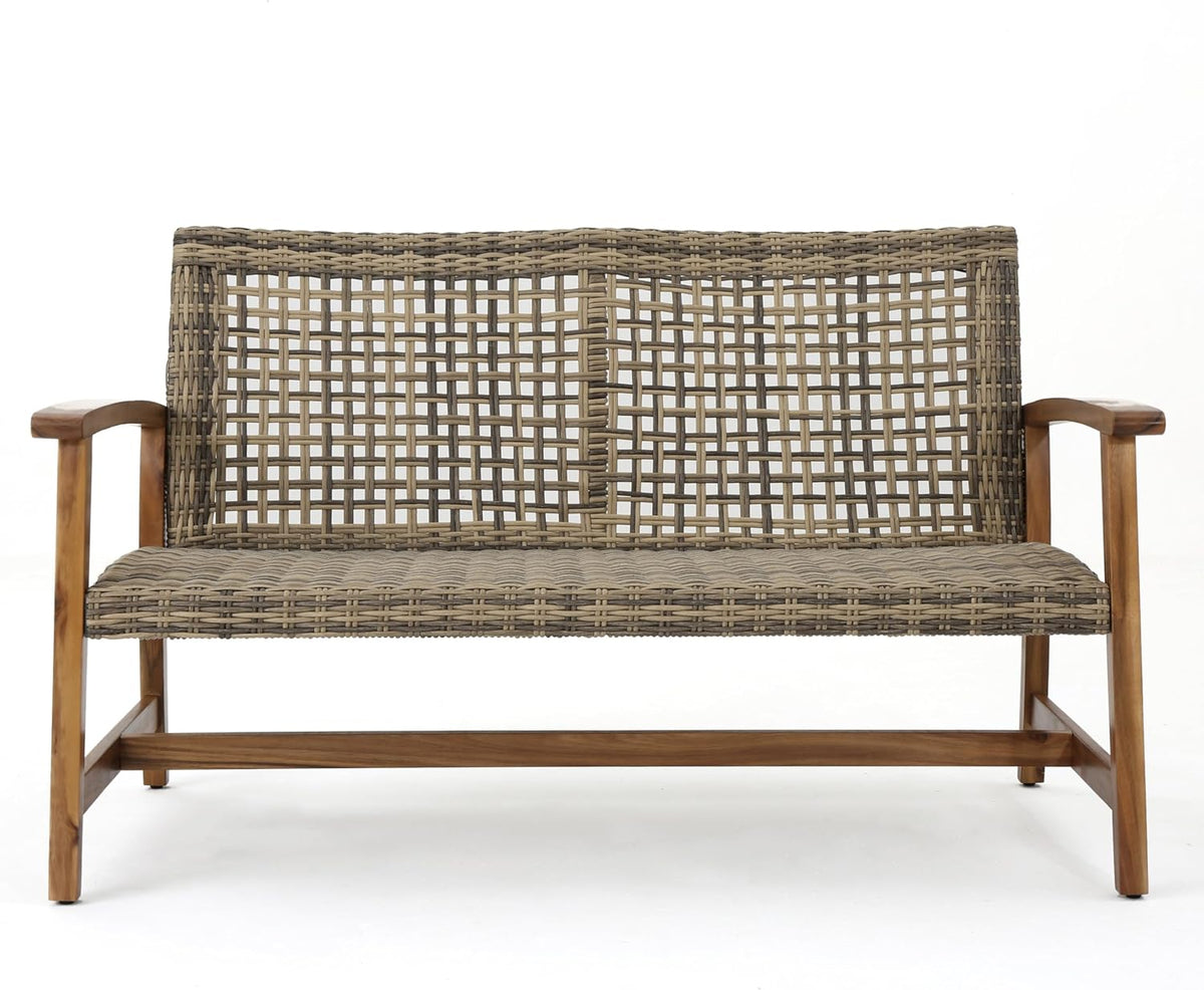 Acacia Wicker Patio Loveseat Bench