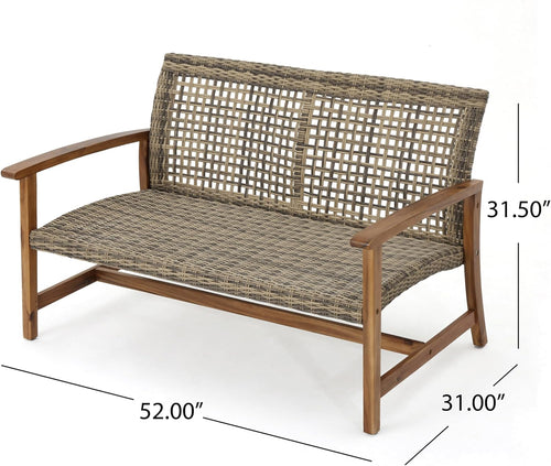 Acacia Wicker Outdoor Patio Bench