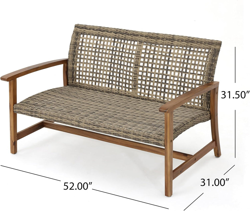 Acacia Wicker Patio Loveseat Bench