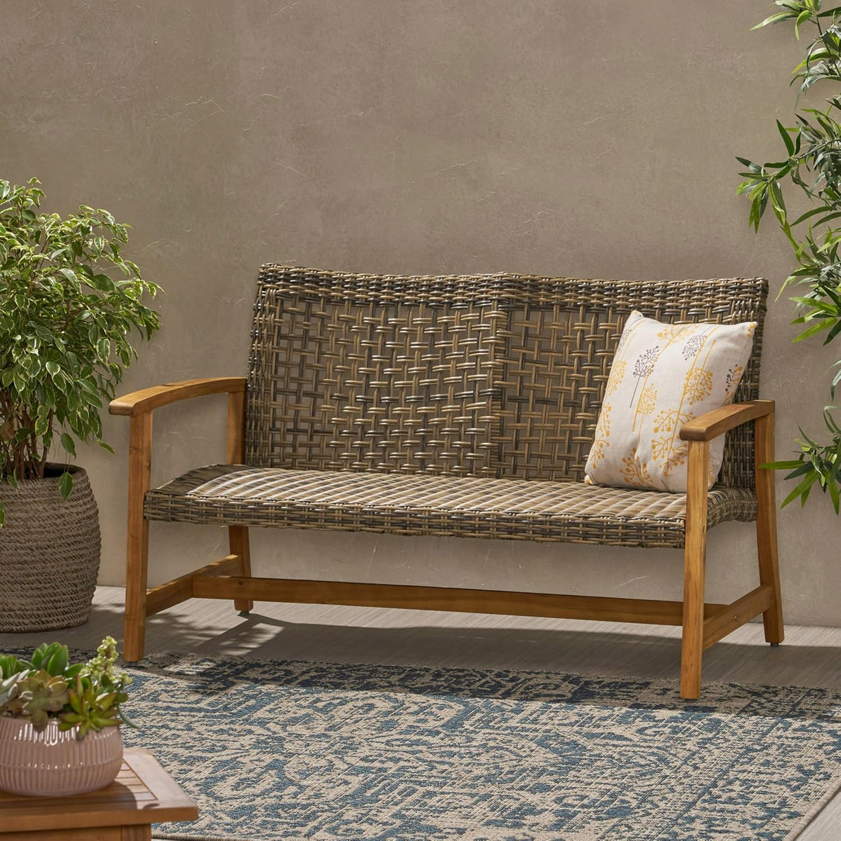 Acacia Wicker Outdoor Patio Bench