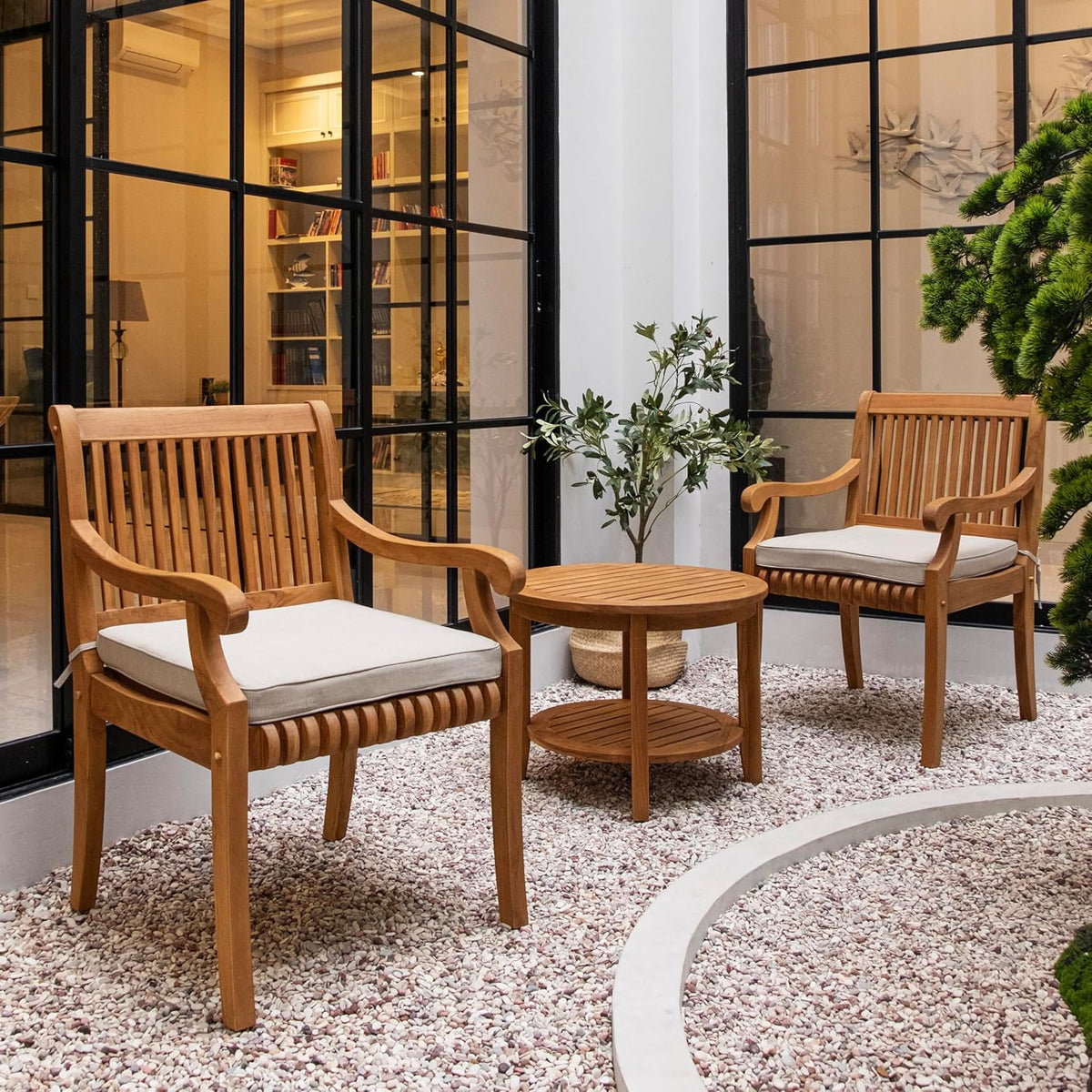 Teak Patio Bistro Set With Cushions